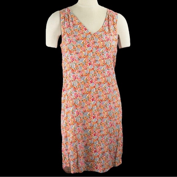 Aloha Print Sundress Size Small Floral Hawaiian Slip Dress Blue Pink Gold Red - Picture 1 of 7